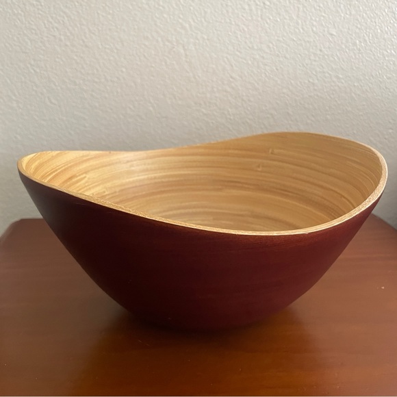 Brick and Bloom Other - Wooden Bamboo Decorative Bowl Fruit Wood Spun Modern Natural Decor Oval EUC